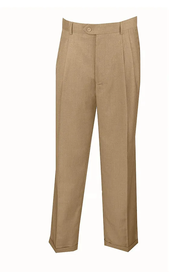 Comfortable Fit Look Stay Fresh Notions Collection: Men's Dress Pants Regular Fit Double Pleated with Cuffs in Khaki