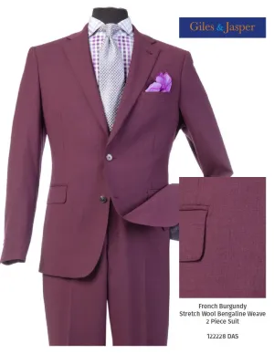 Stain Resistant Material Giles & Jasper Super 100's Wool Suit with Stretch in Burgandy