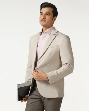 Beige Textured Blazer - Walker Detachable Layers High Collar Options