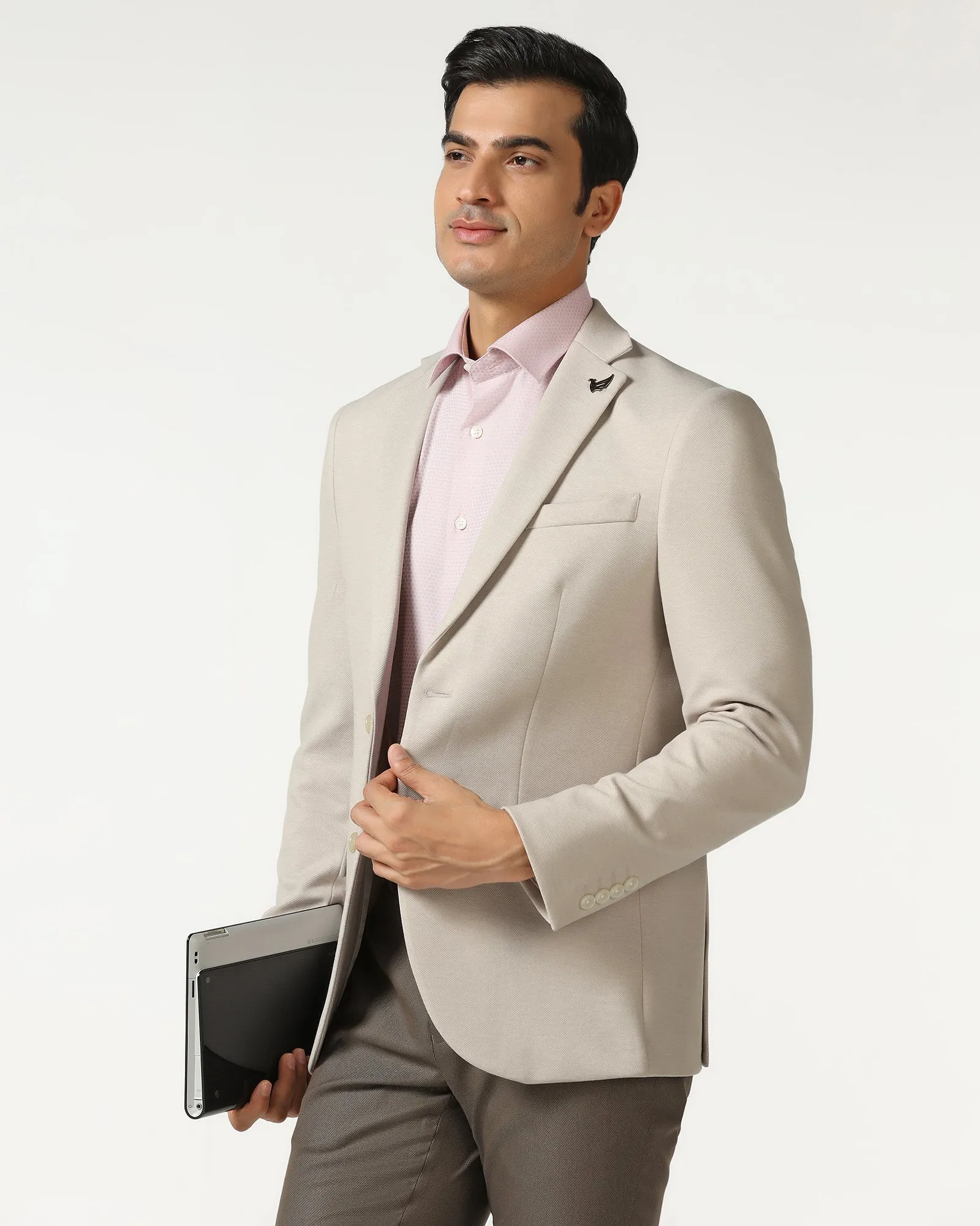 Beige Textured Blazer - Walker Detachable Layers High Collar Options