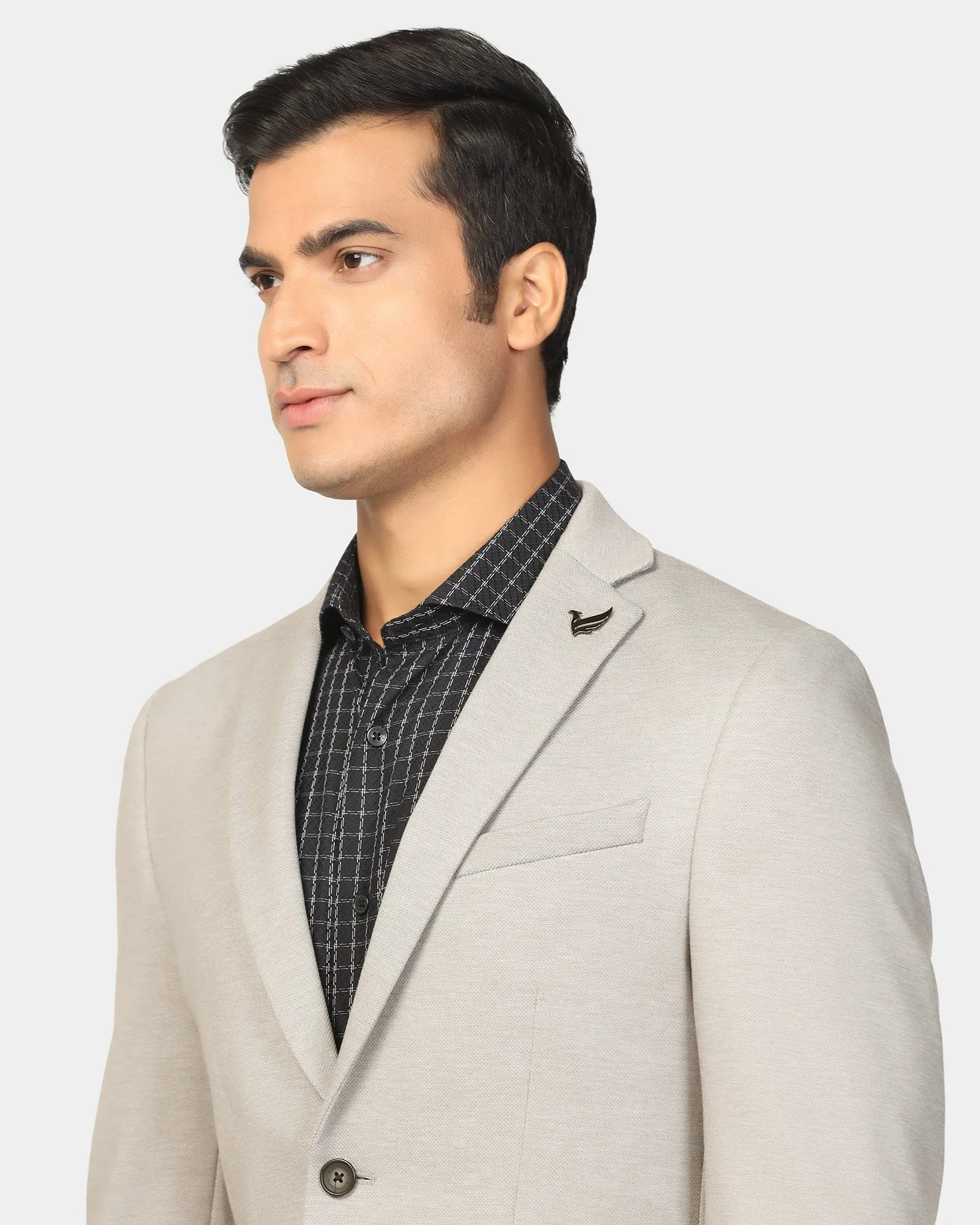 Formal Light Grey Textured Blazer - Dylan Flexible Hem Adjustment Cold Climate