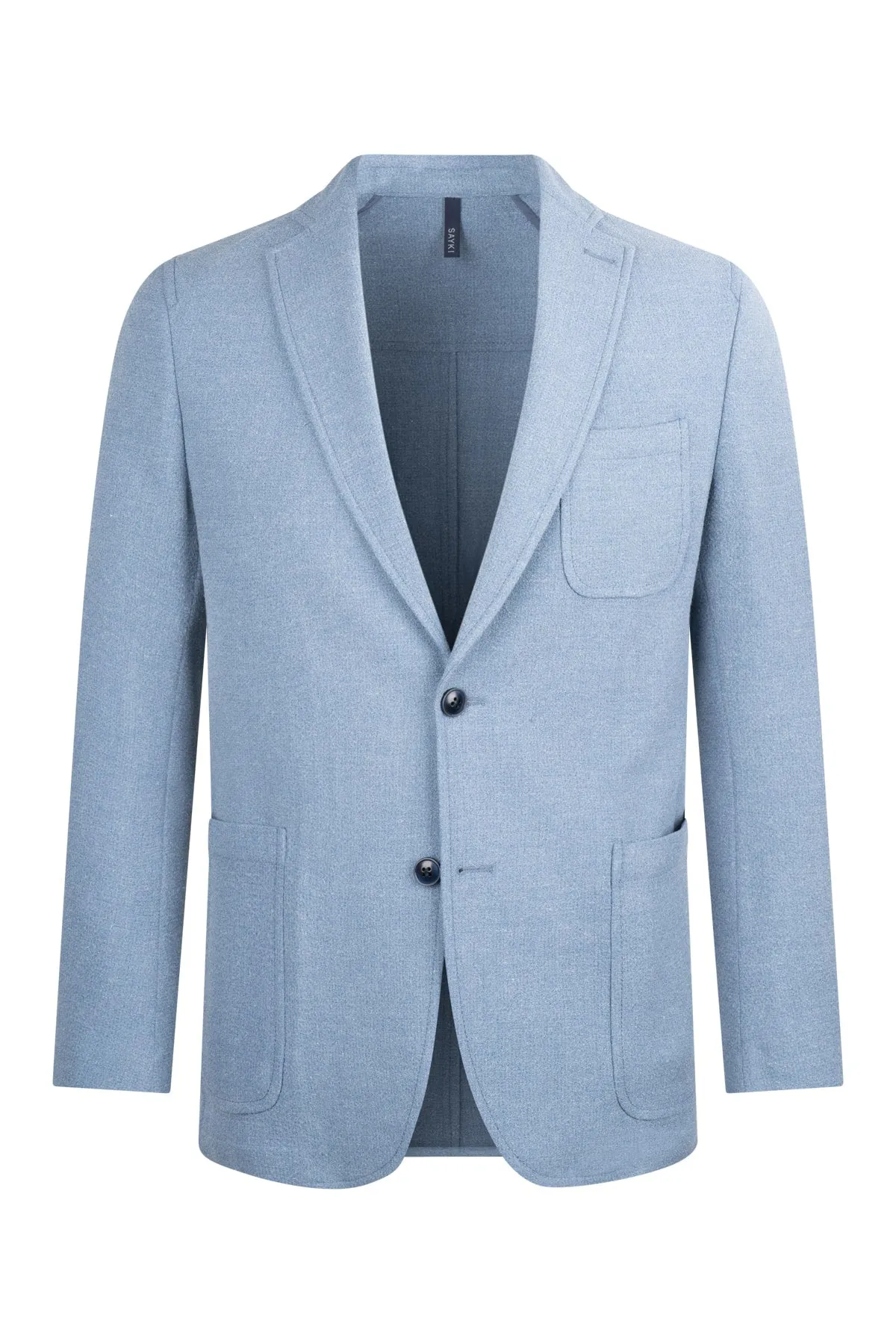 Comfort Fit Notch Lapel Linen-Blend Light Blue Classic Blazer Classic Ribbed Cuffs