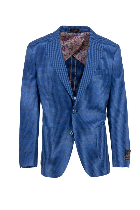 Tiglio Luxe Blue Mini Check Dolcetto/THP Modern Fit half lined, Pure Wool Jacket TL6306 City Walking Style Soft Cover