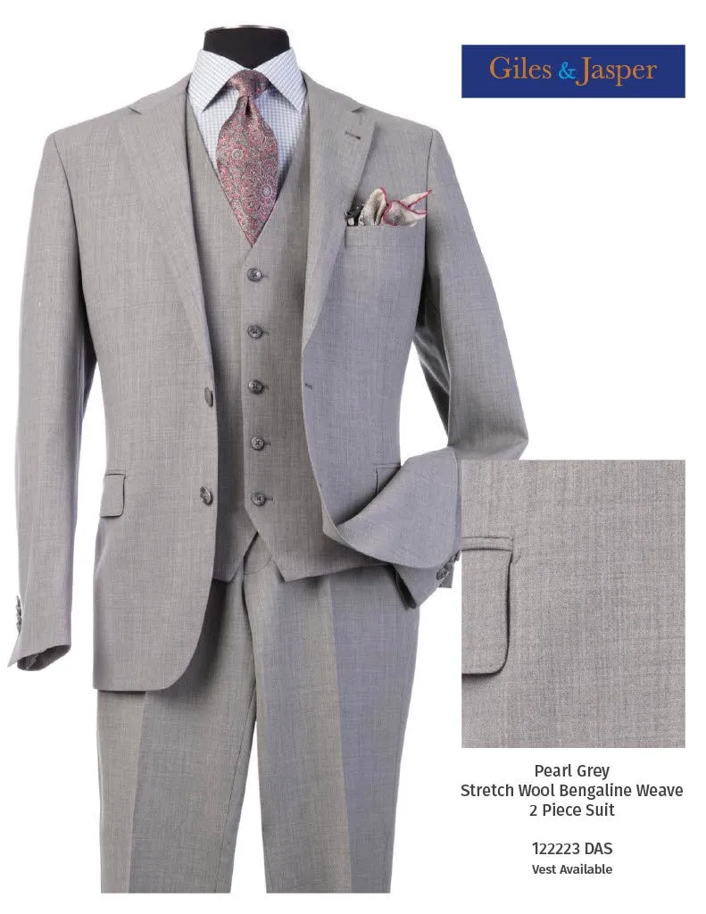Essential Casual Look Thermo Regulating Fabric Giles & Jasper Vest Super 100's Wool with Stretch in Pearl Grey