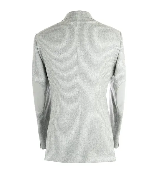 Canaletto Sangria Elbow Patches Appliqued Light Gray Stripe Flannel Wool Jacket CN1418/1 Waterproof Zipper Weather Ready