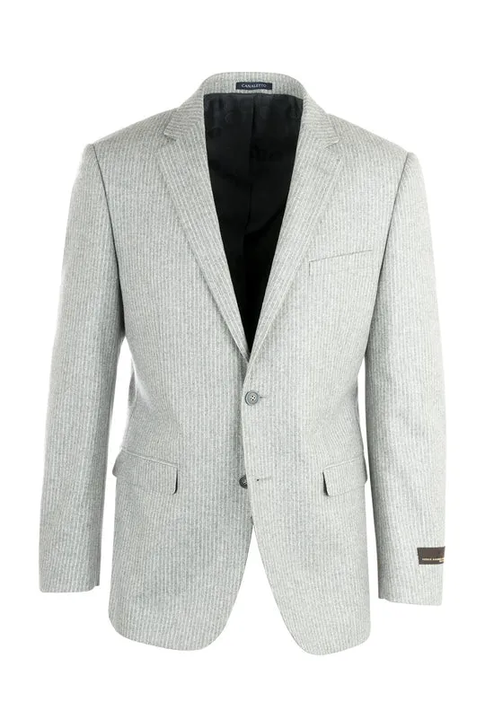 Outdoor Look Canaletto Sangria Elbow Patches Appliqued Light Gray Stripe Flannel Wool Jacket CN1418/1