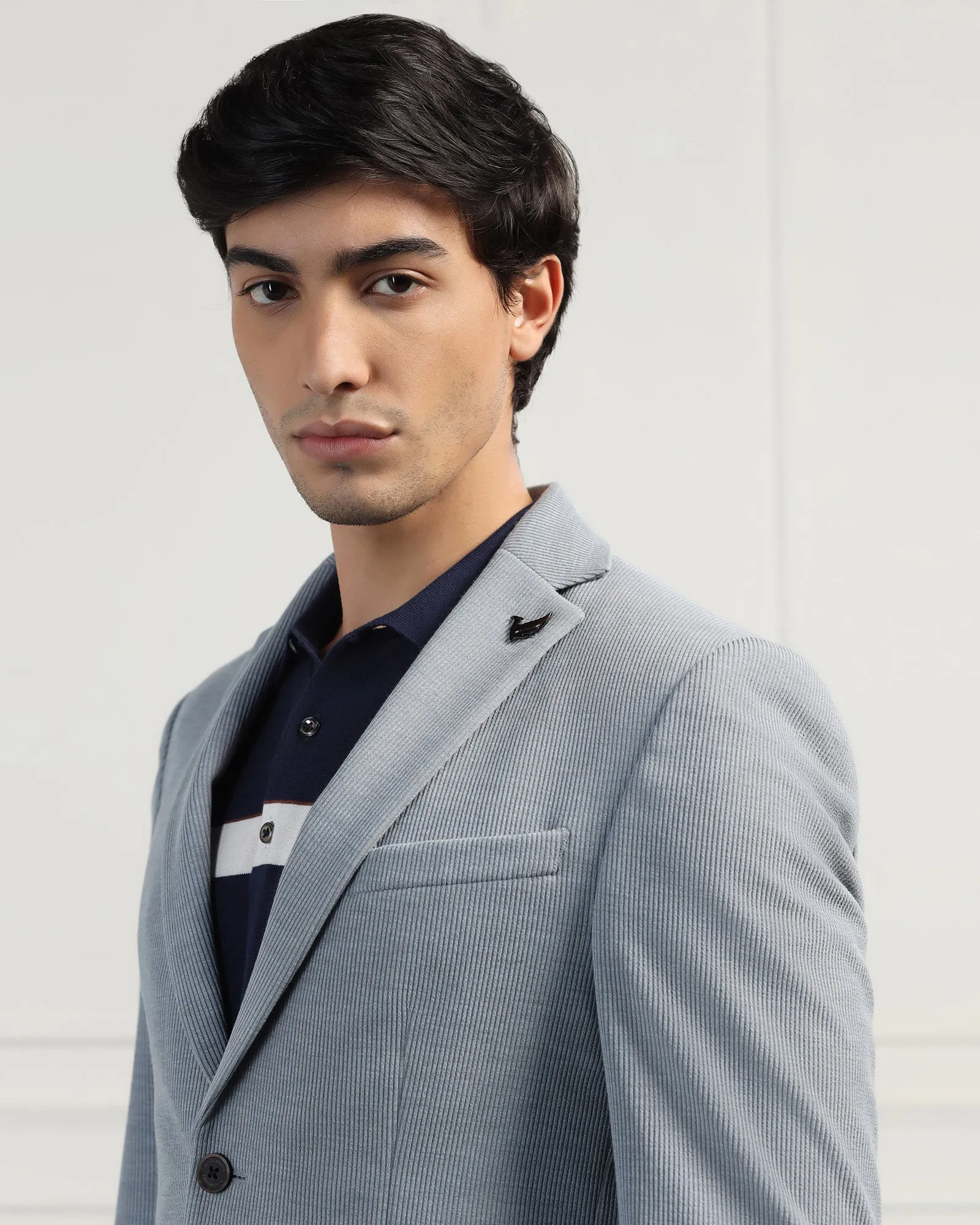 Formal Grey Stripe Blazer - Nios Adjustable Hem Cords All Day Layering