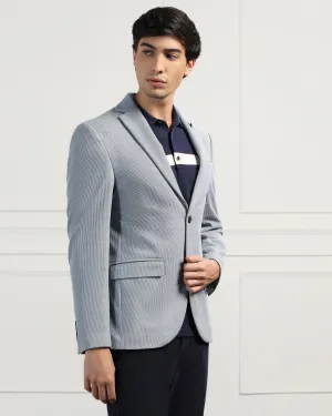 Hypoallergenic Fibers Mid Length Formal Grey Stripe Blazer - Nios