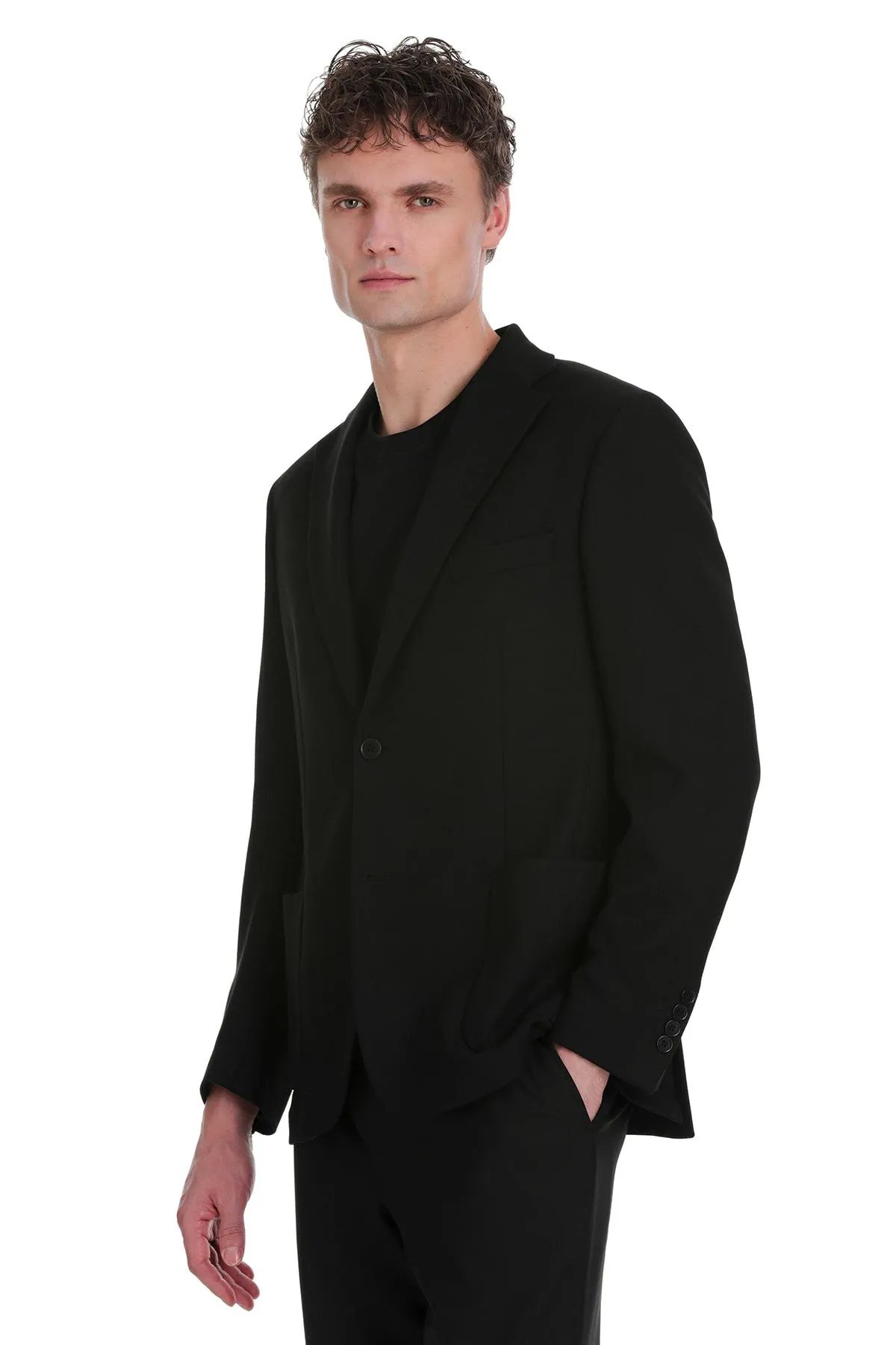 Comfort Fit Black Notch Lapel Classic Blazer NonRestrictive Cut Essential Style
