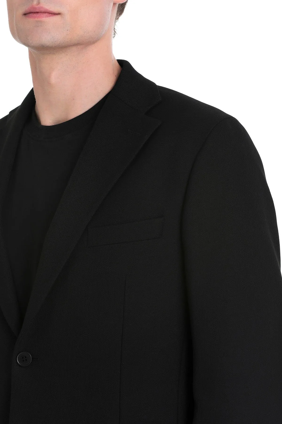 Comfort Fit Black Notch Lapel Classic Blazer One Color Fleece Backing