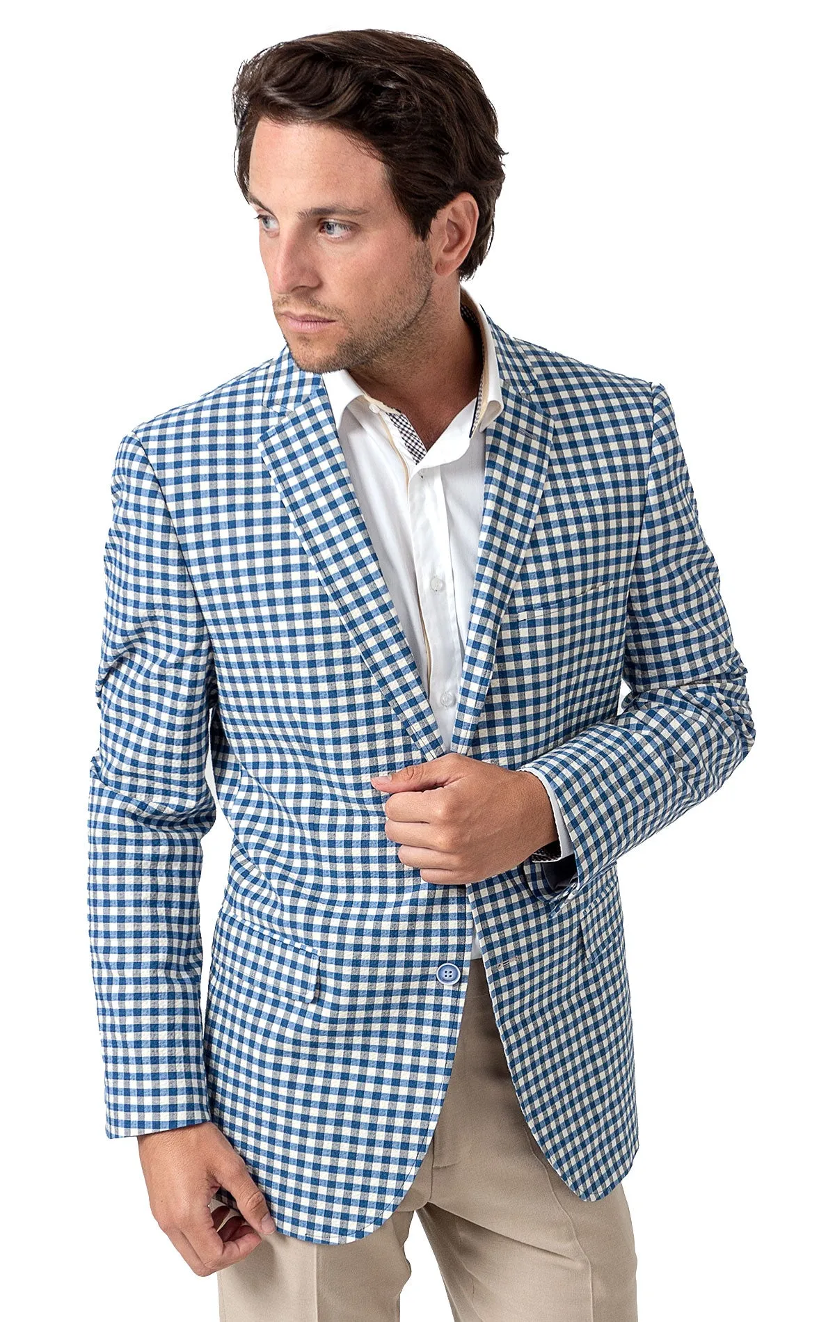 BARKLEY BLUE GINGHAM BLAZER Hypoallergenic Interior Windproof Insulated Coat