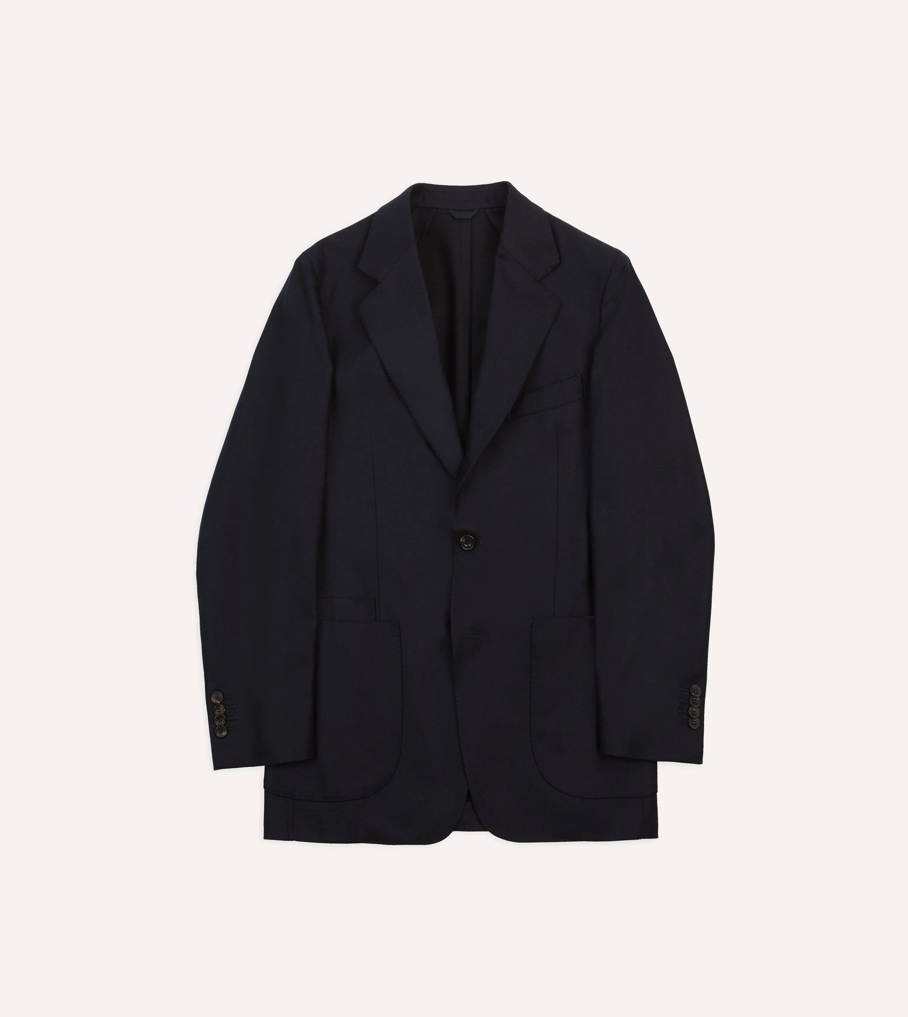 Bonded Closure Mechanism Navy Wool Flannel Tailored Jacket