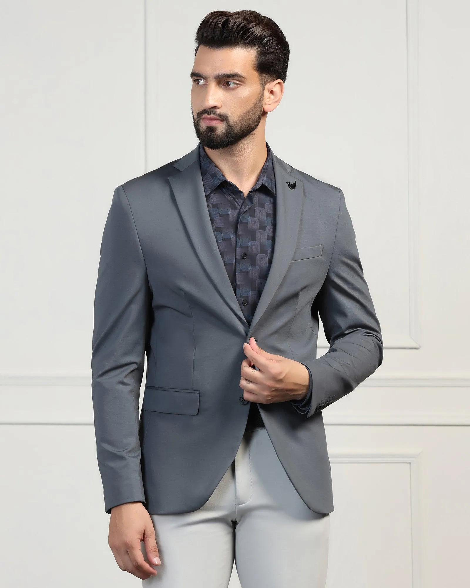 TechPro Formal Grey Solid Blazer - Mustang AbrasionResistantSurface