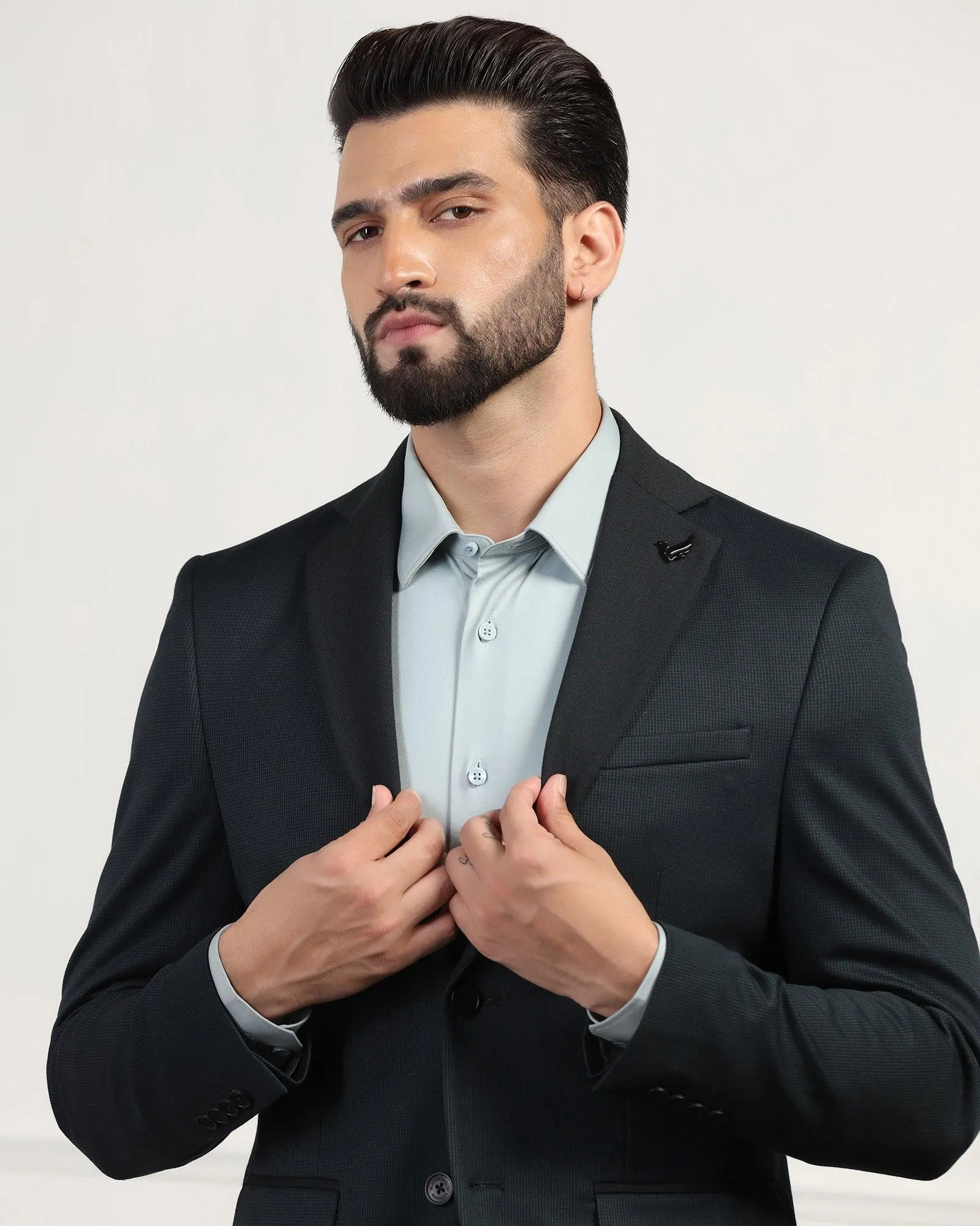 Ergonomic Armhole Cut Adjustable Drawstring Waist Formal Dark Green Textured Blazer - Thar