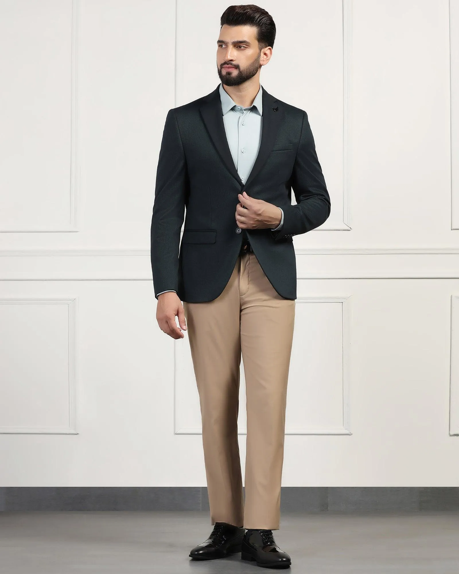 Formal Dark Green Textured Blazer - Thar All Day Comfort