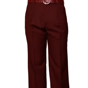 Dubhe Collection: Burgundy Pleated Wool Pants Comfy Style Stretch Waist