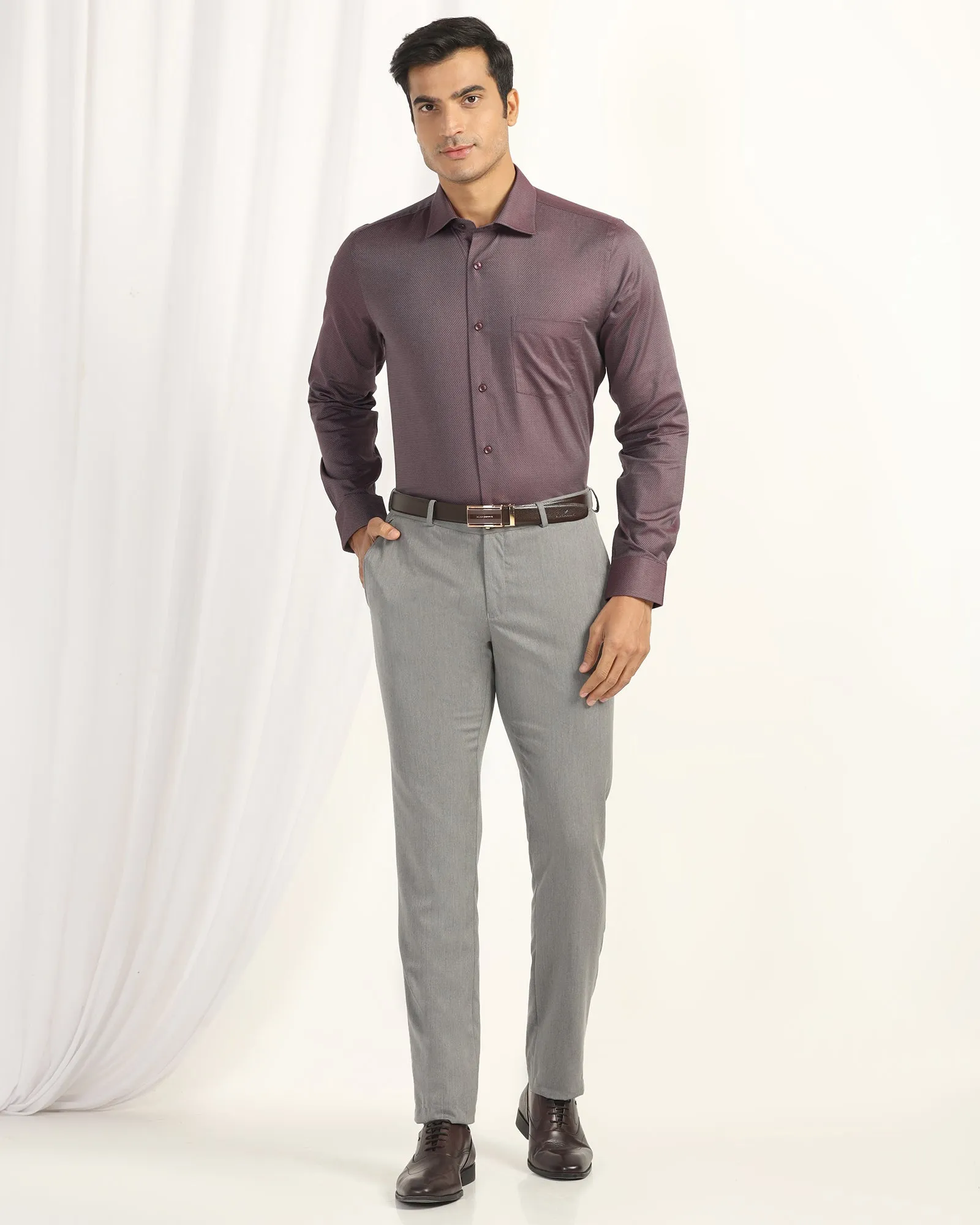Formal Plum Textured Shirt - Punch Breathable Layer First Date