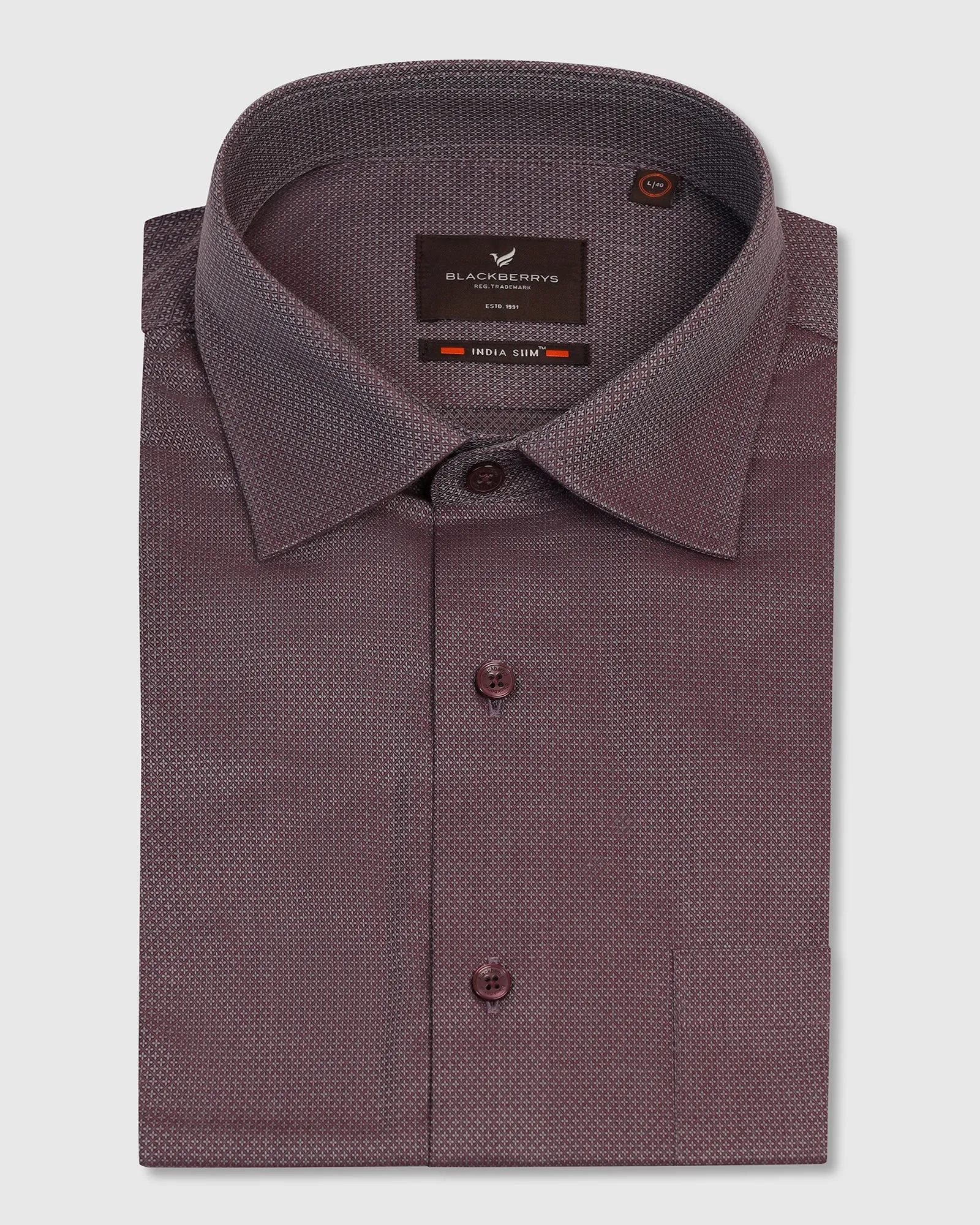 Customizable Design V-neck style Formal Plum Textured Shirt - Punch