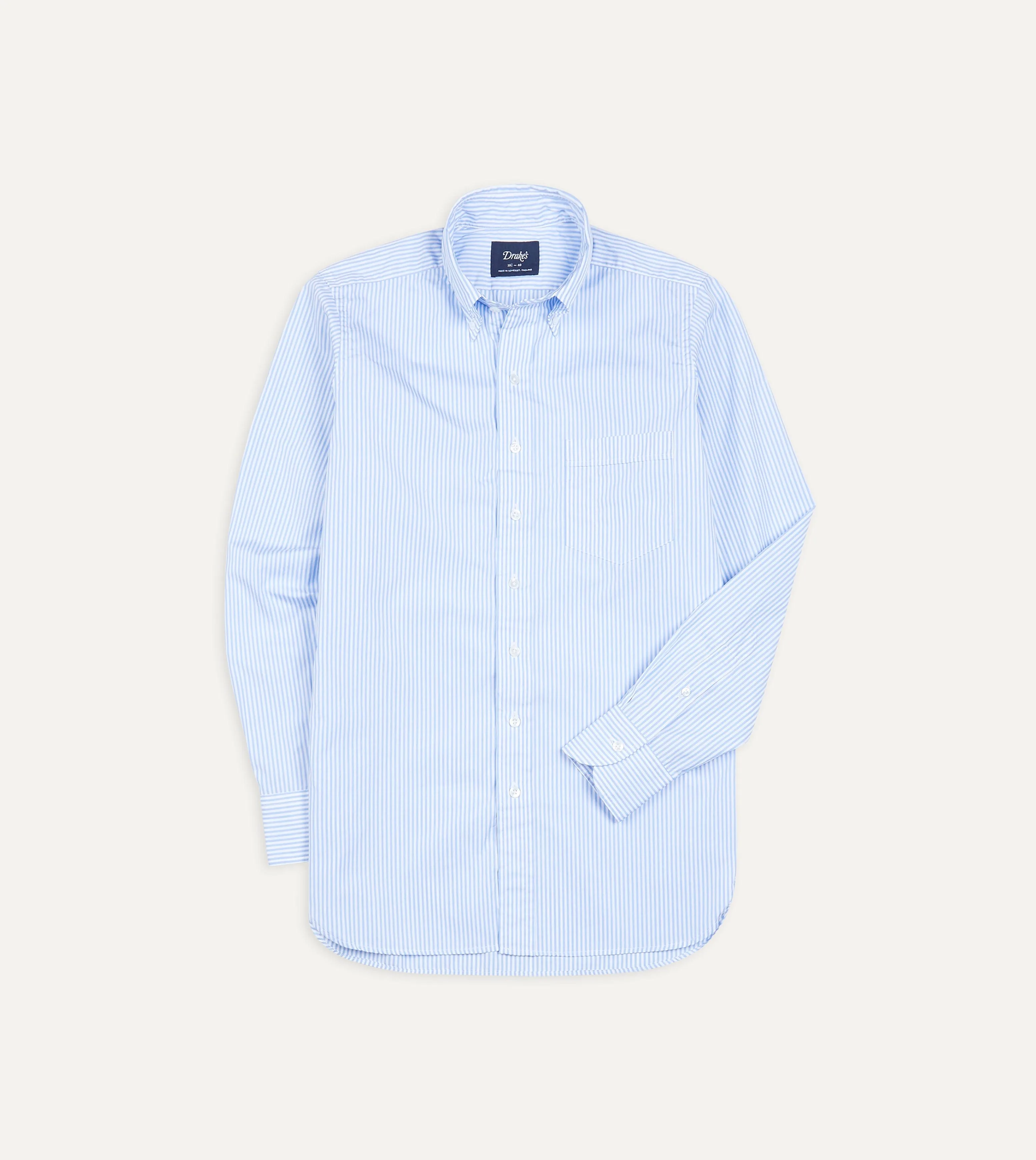 Light Blue Bengal Stripe Cotton Poplin Button-Down Shirt Youth fashion Winter Comfort