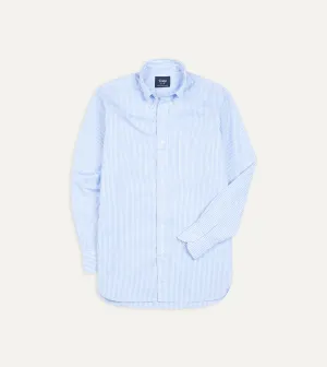 Light Blue Bengal Stripe Cotton Poplin Button-Down Shirt Youth fashion Winter Comfort