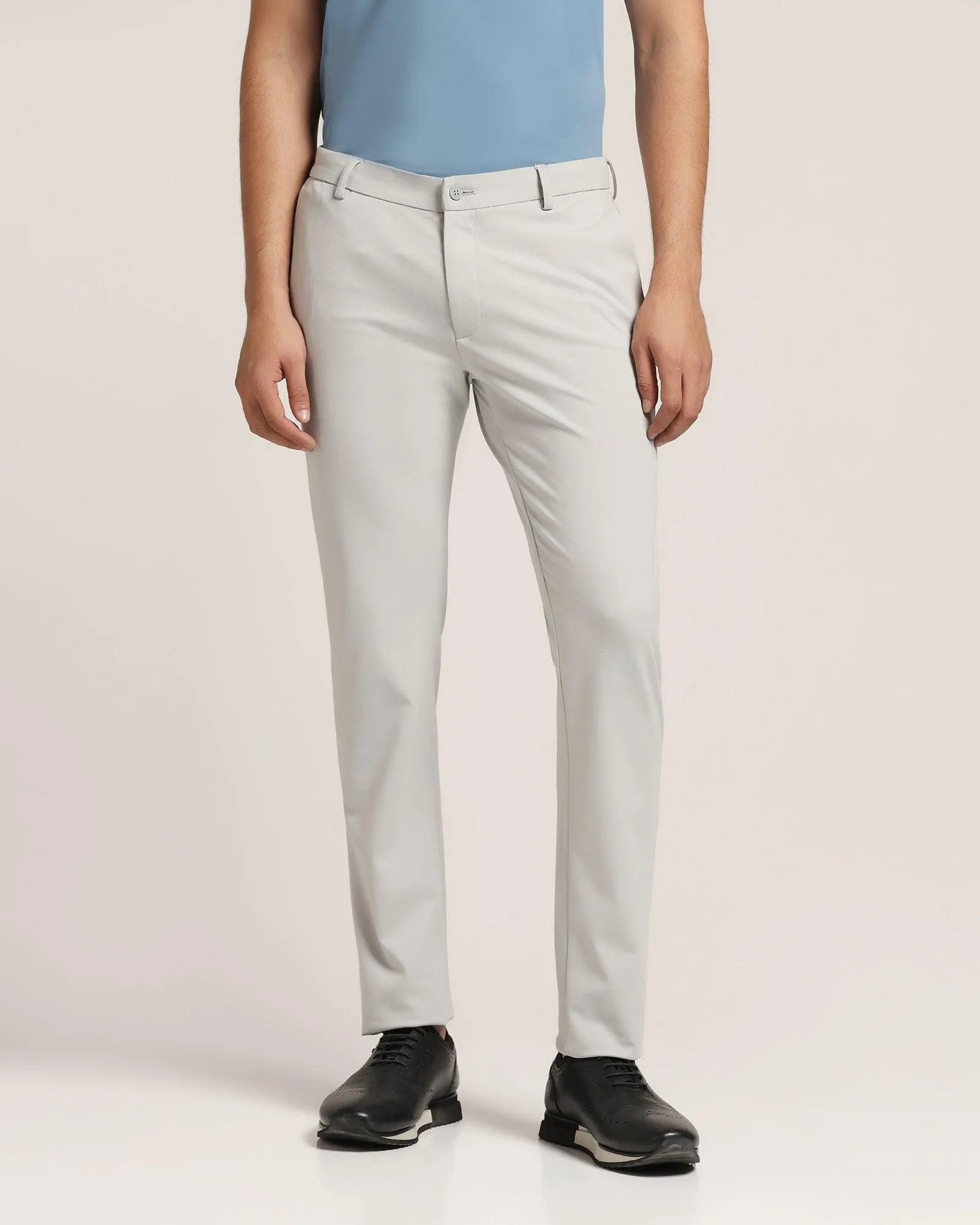 Stretch waistband Quality Material TechPro Slim Fit B-91 Casual Grey Solid Khakis - Ziea