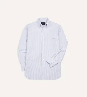 Blue Ticking Stripe Cotton Oxford Cloth Button-Down Shirt Checkered Style
