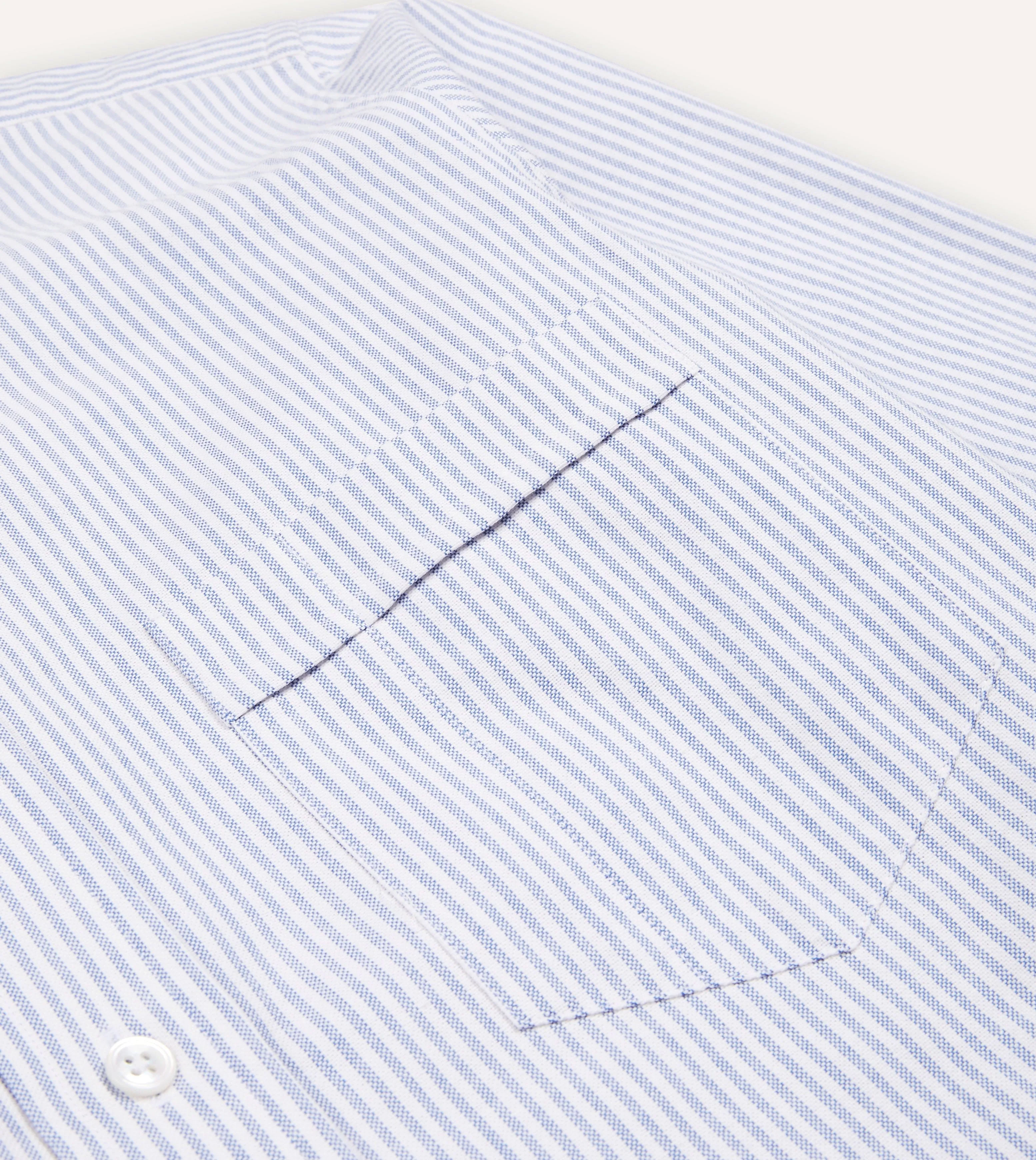 Seamless Sides Durable Texture Blue Ticking Stripe Cotton Oxford Cloth Button-Down Shirt