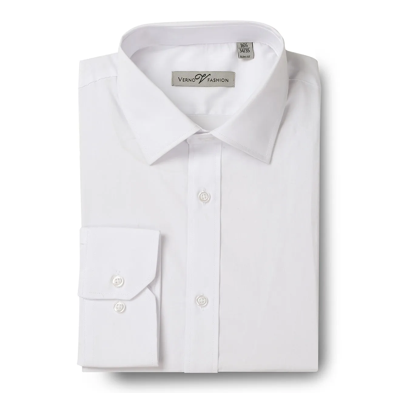 Dynamic Design Stretchable Material VERNO White Slim Fit Long Sleeve Stretch Dress Shirt TCS01-SL