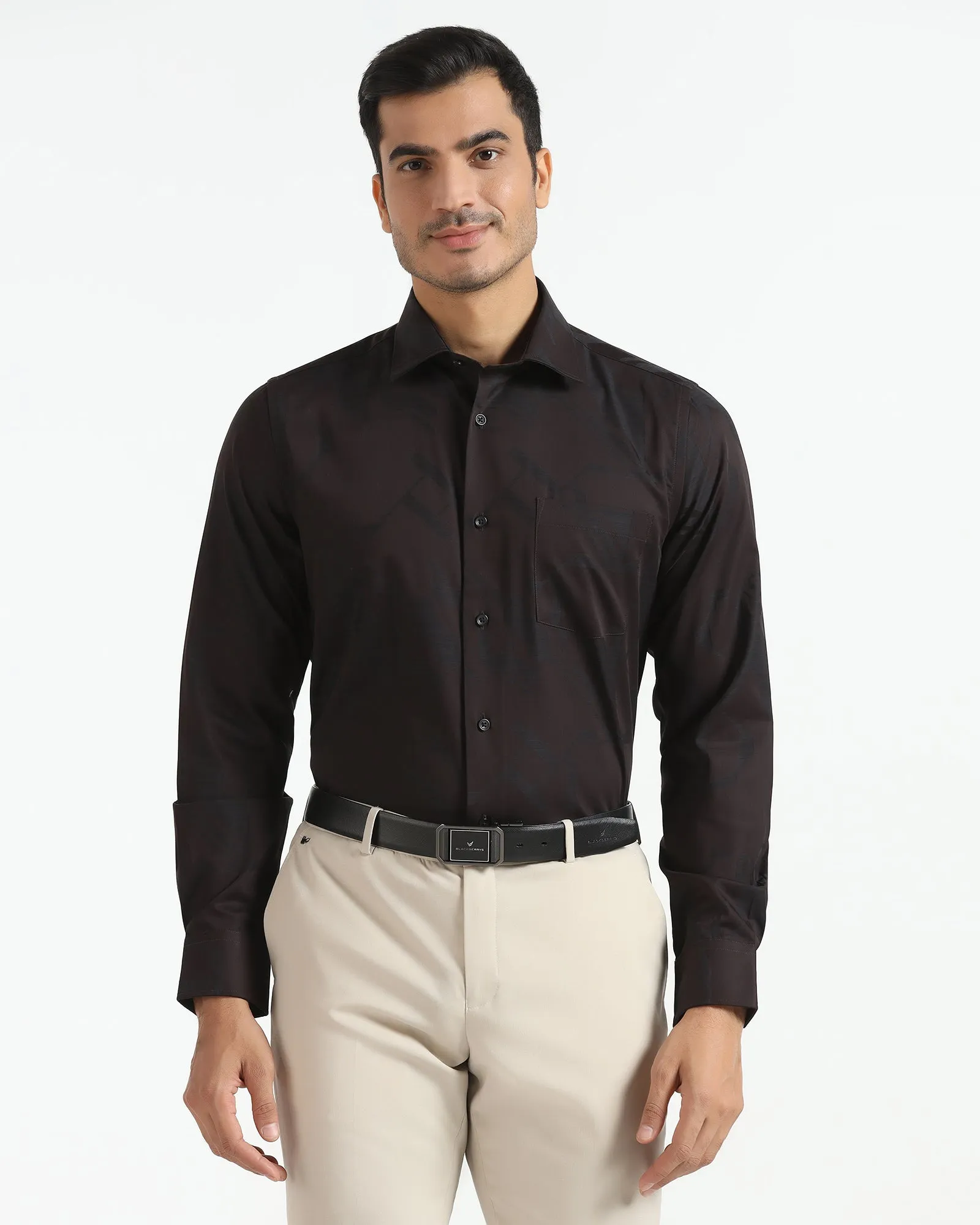 Neutral Shade Formal Brown Jacquard Shirt - Rowan