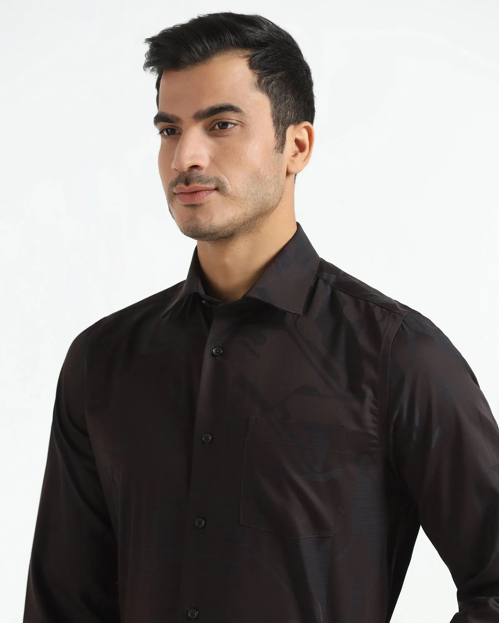 Street Fashion Lounge Wear Formal Brown Jacquard Shirt - Rowan