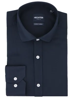 Jacque Business Navy Woven Shirt Polished Finish Hidden Placket