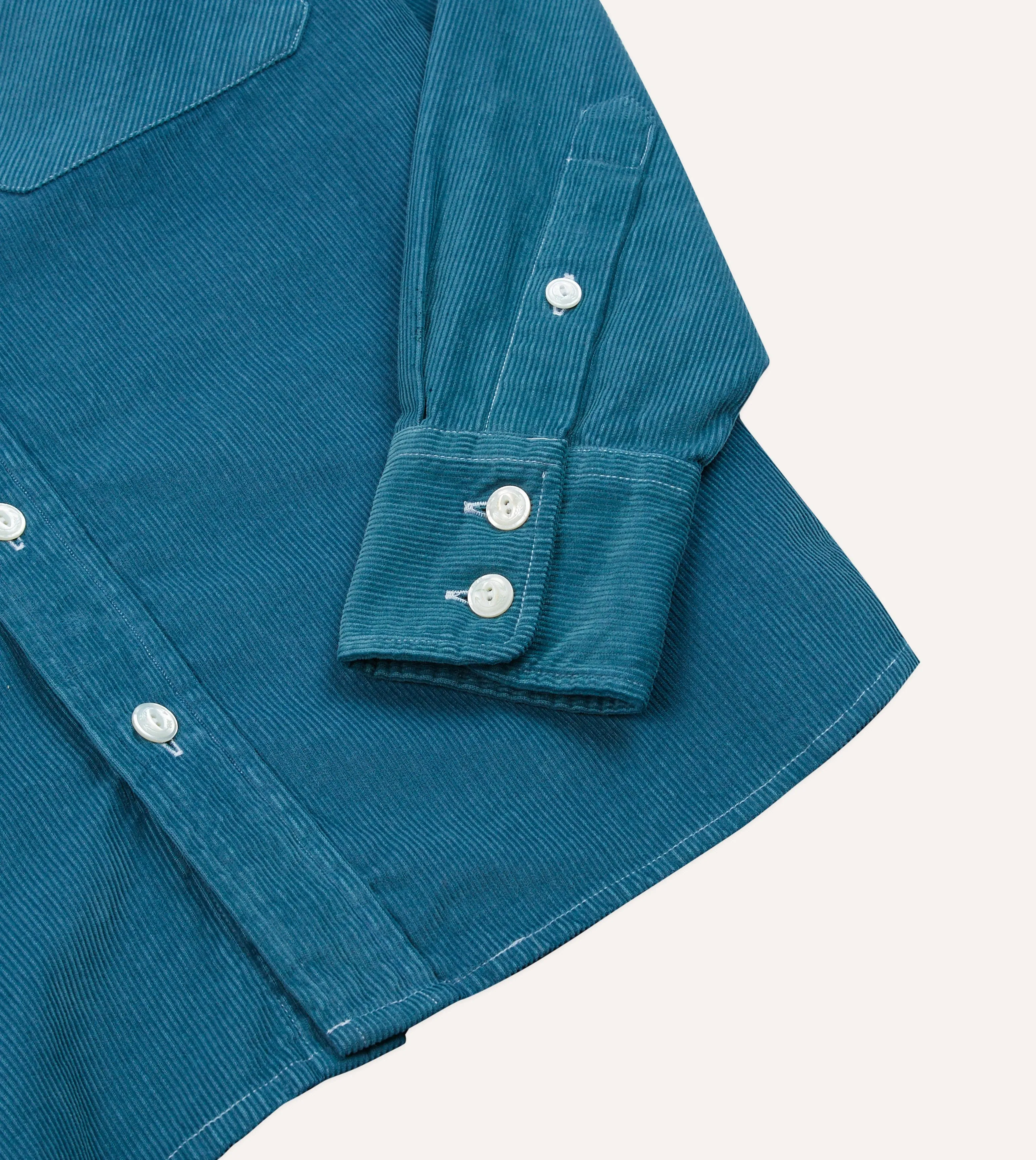 Seamless Sides Turquoise Corduroy Two-Pocket Western Shirt
