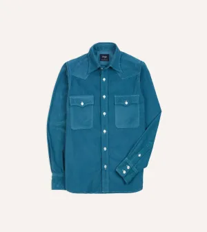 Turquoise Corduroy Two-Pocket Western Shirt Sustainable Manufacturing Process