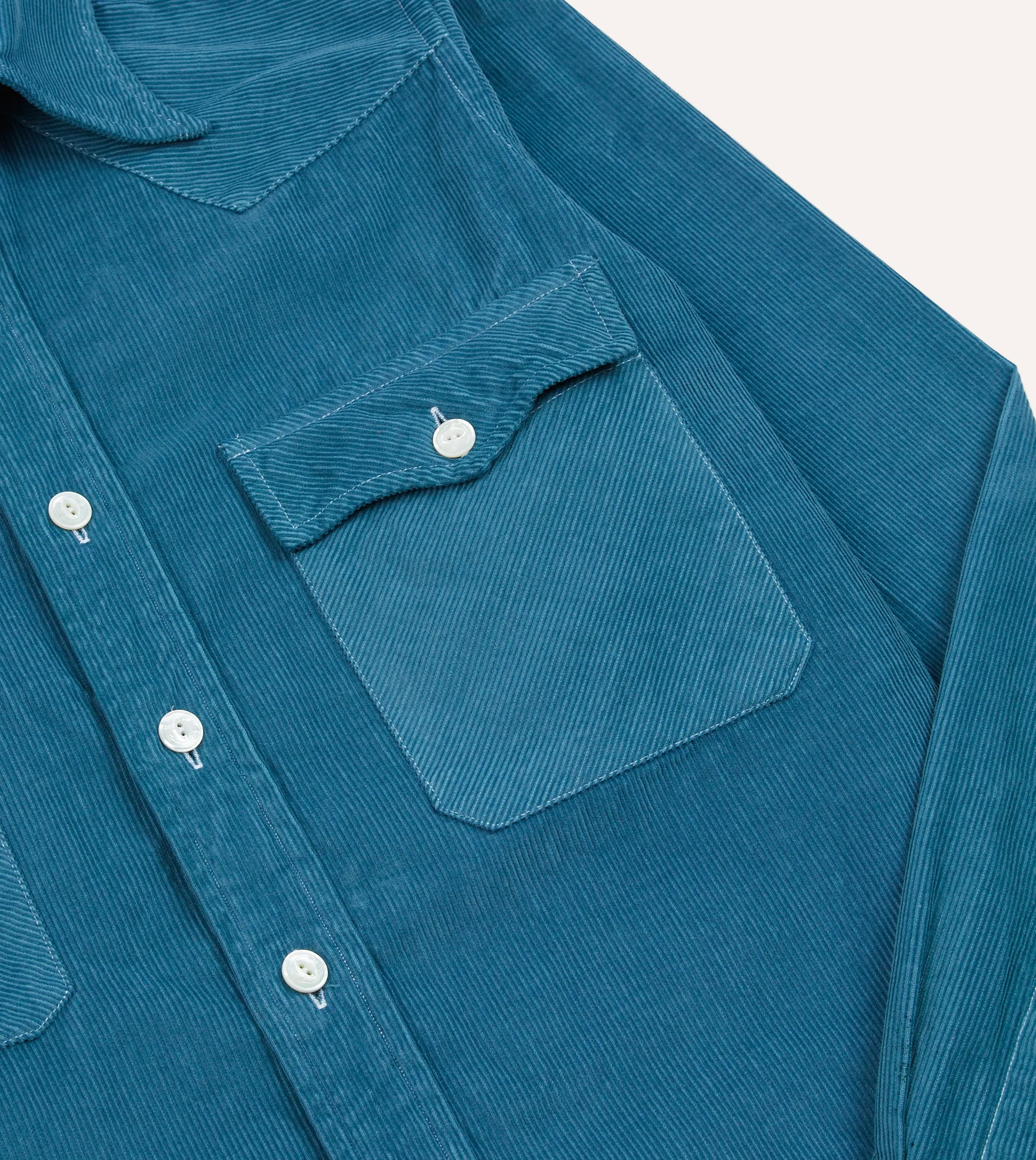 Turquoise Corduroy Two-Pocket Western Shirt Subtle patterns Versatile Look