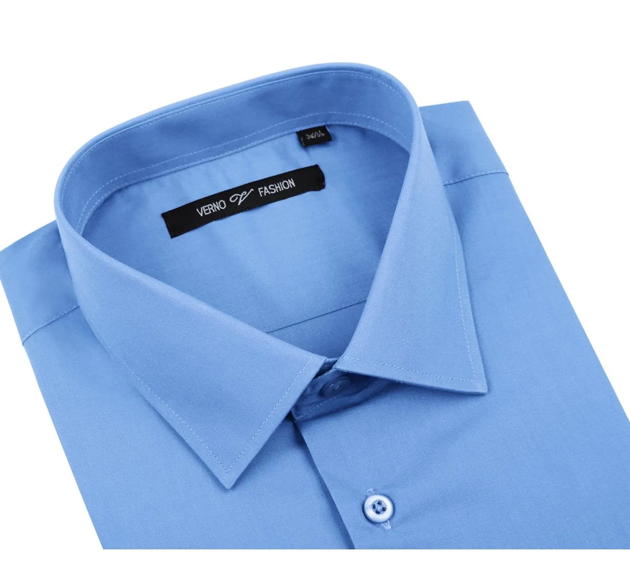 VERNO Light Blue Classic/Regular Fit Long Sleeve Spread Collar Dress Shirt TC627 Sophisticated Elegance