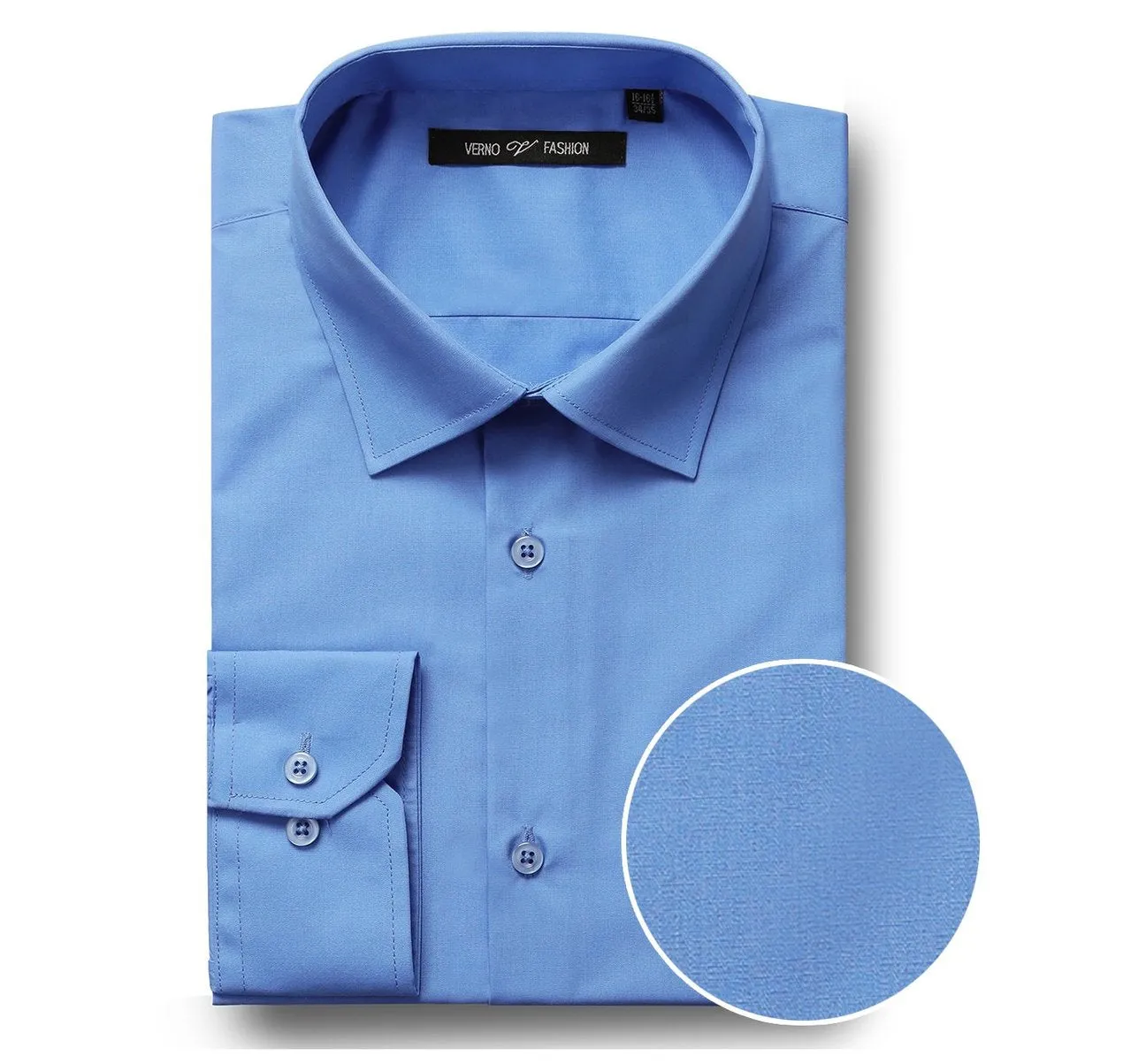 Affordable Fashion VERNO Light Blue Classic/Regular Fit Long Sleeve Spread Collar Dress Shirt TC627