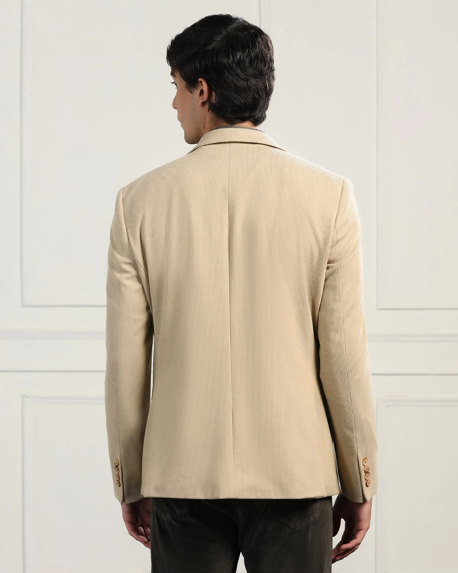 Quilted Lining City Ready Style Formal Beige Stripe Blazer - Nios