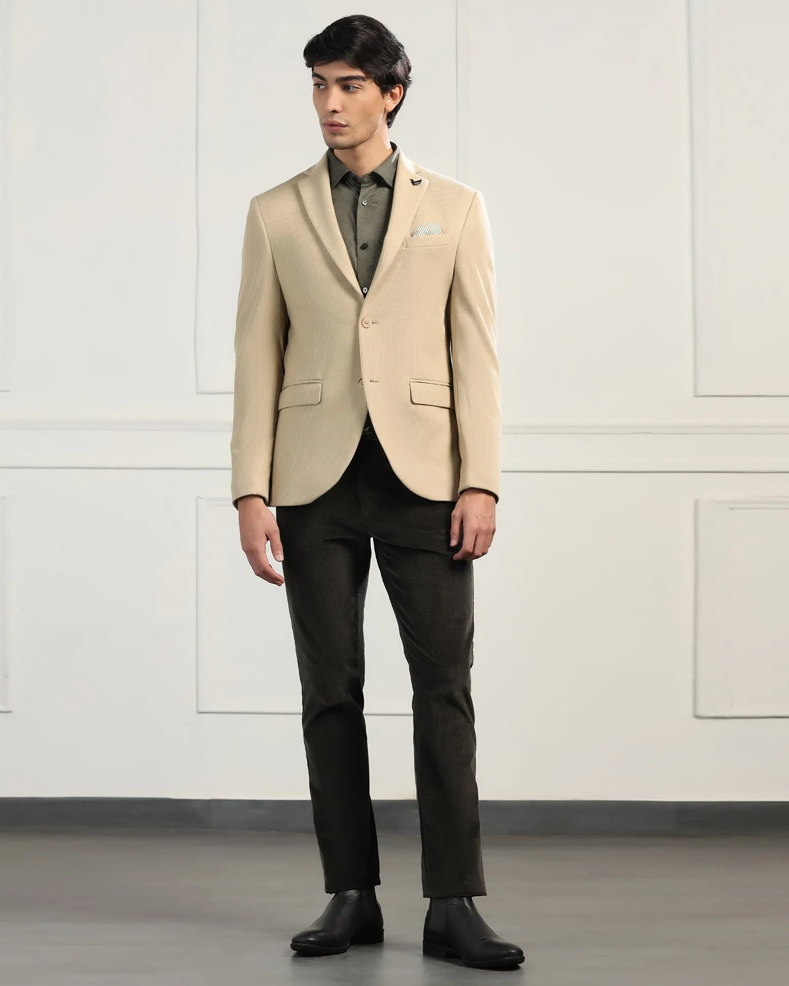 snap closure Winter Fashion Formal Beige Stripe Blazer - Nios