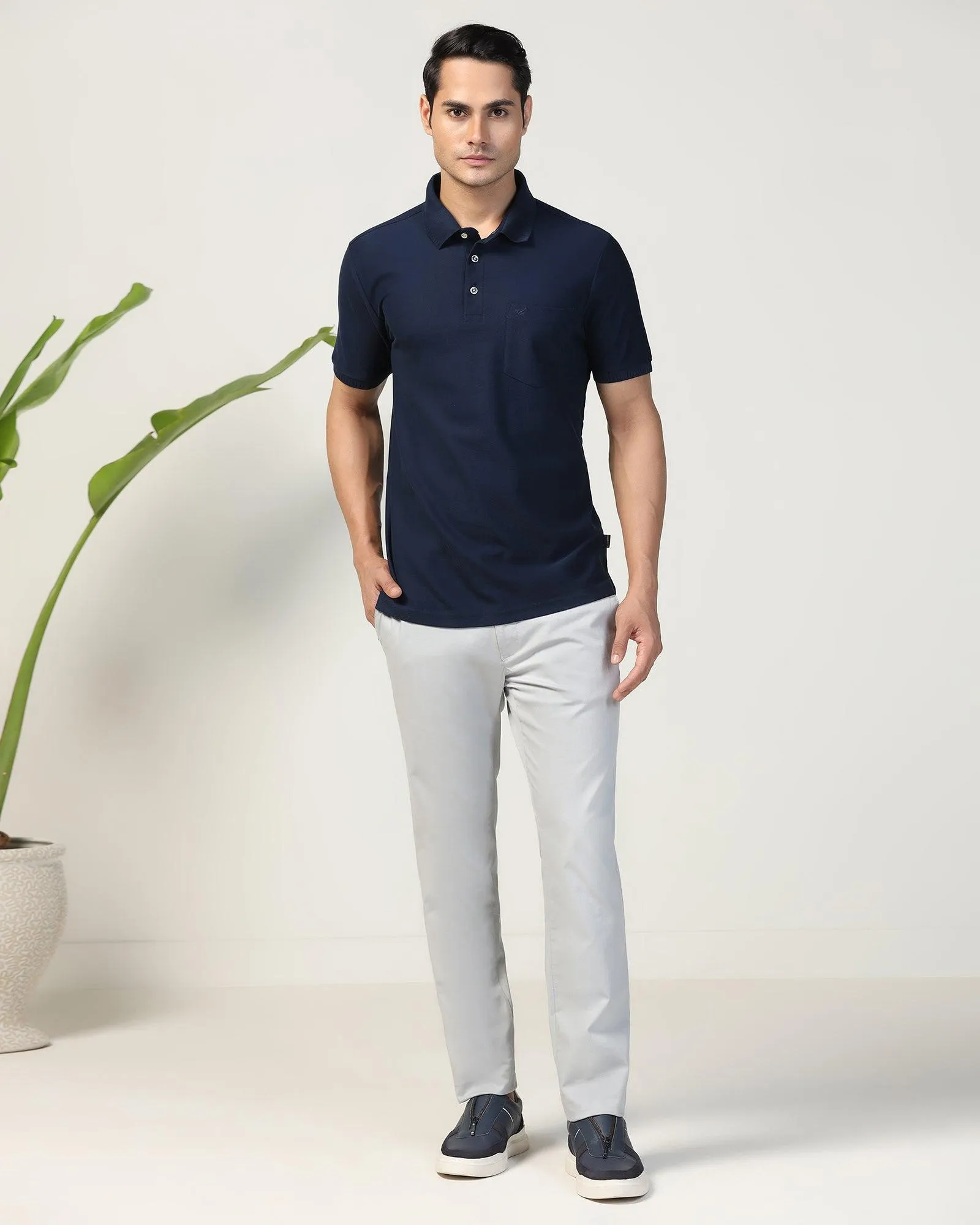 FourWayStretch Slim Fit B-91 Casual Grey Textured Khakis - Kart