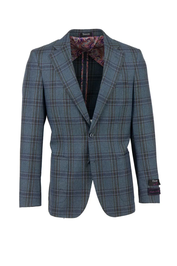 AirflowVents Tiglio Luxe Jean Blue With Purple Windowpane Veneto/THP Slim Fit half lined, Pure Wool Jacket TL3324