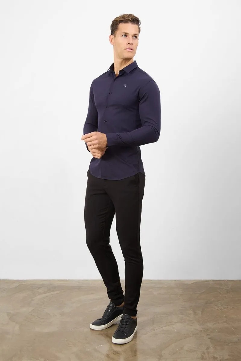 Bamboo Shirt in Midnight Timeless Piece Ribbed Trim