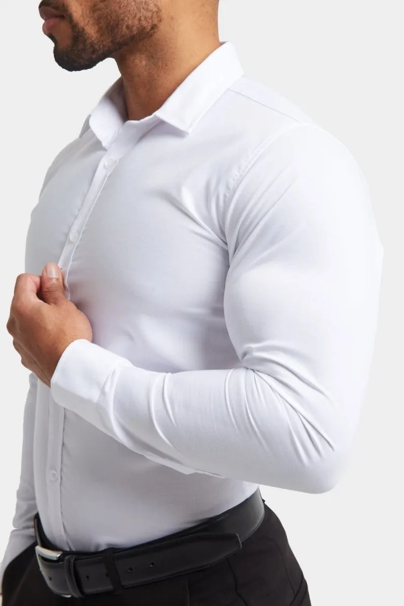 Athletic Fit Dress Shirt in White Seasonal Collection Multi Functional Pockets