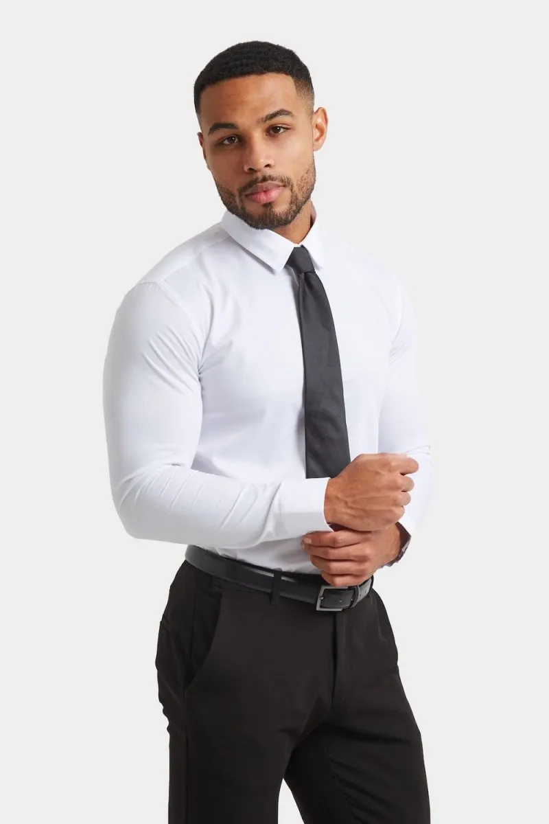 Seamless Shoulder Athletic Fit Dress Shirt in White