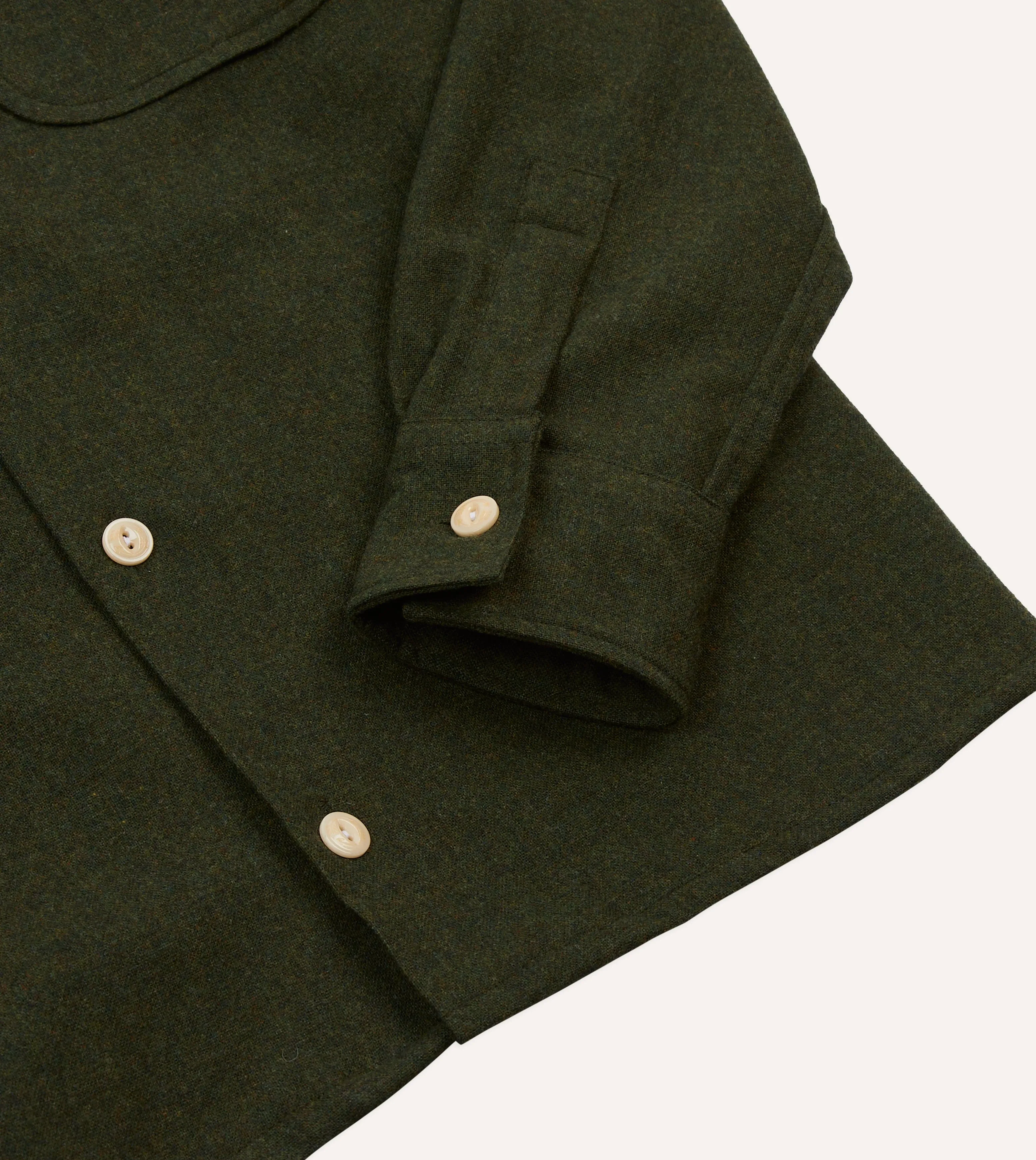 Dark Green Wool Two-Pocket Camp Collar Work Shirt Holiday Gift Minimalist Aesthetic