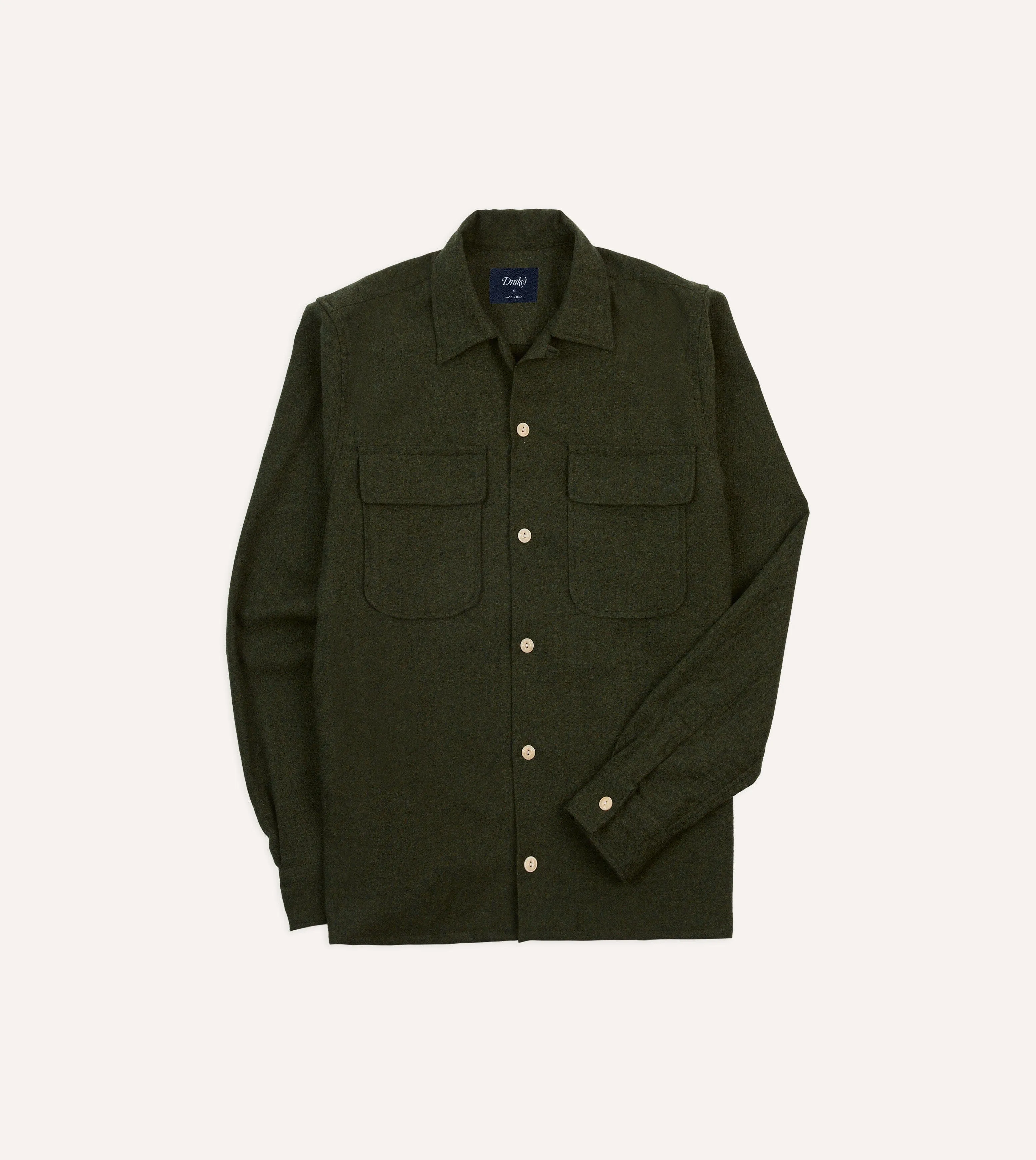 Gym Companion Coastal Vibes Dark Green Wool Two-Pocket Camp Collar Work Shirt
