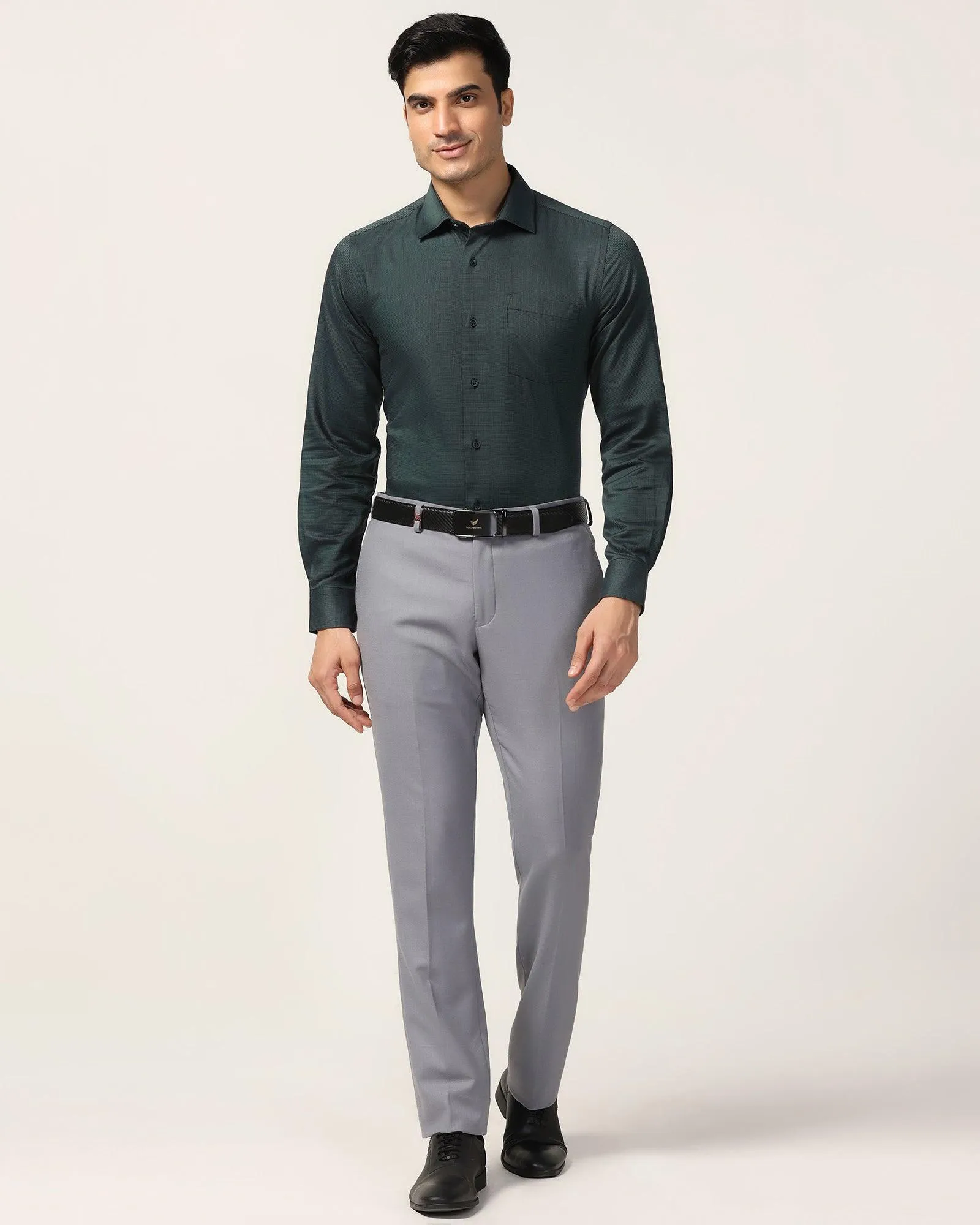 Formal Green Textured Shirt - Albus Asymmetrical Cut Reinforced Collar