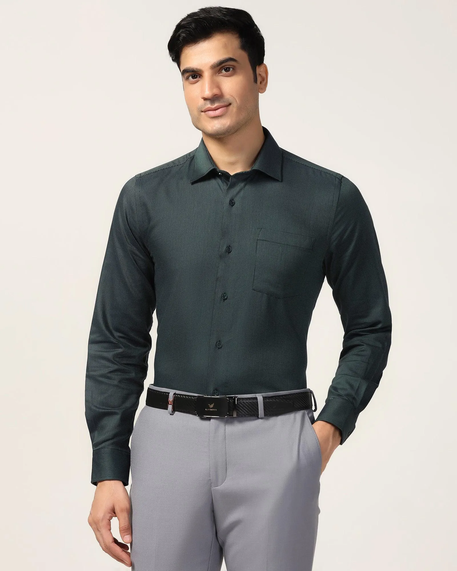 Formal Green Textured Shirt - Albus Wardrobe Essential Micro Perforated Texture