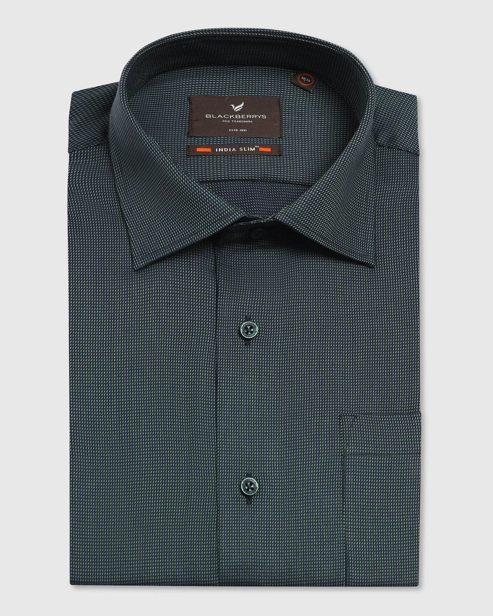 Formal Green Textured Shirt - Albus Brushed Inner Lining Functional Fashion