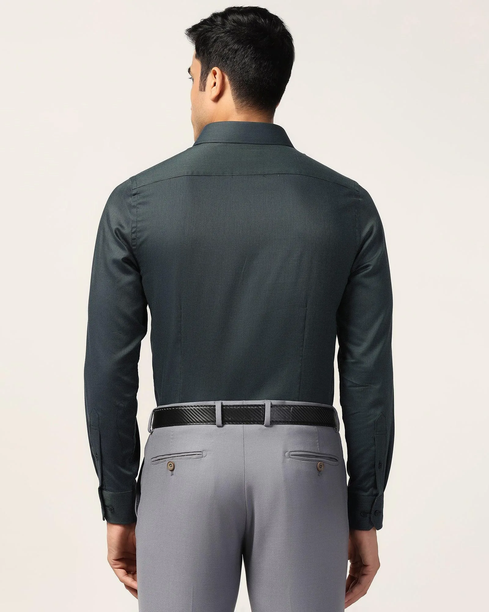 Formal Green Textured Shirt - Albus Loose Comfort