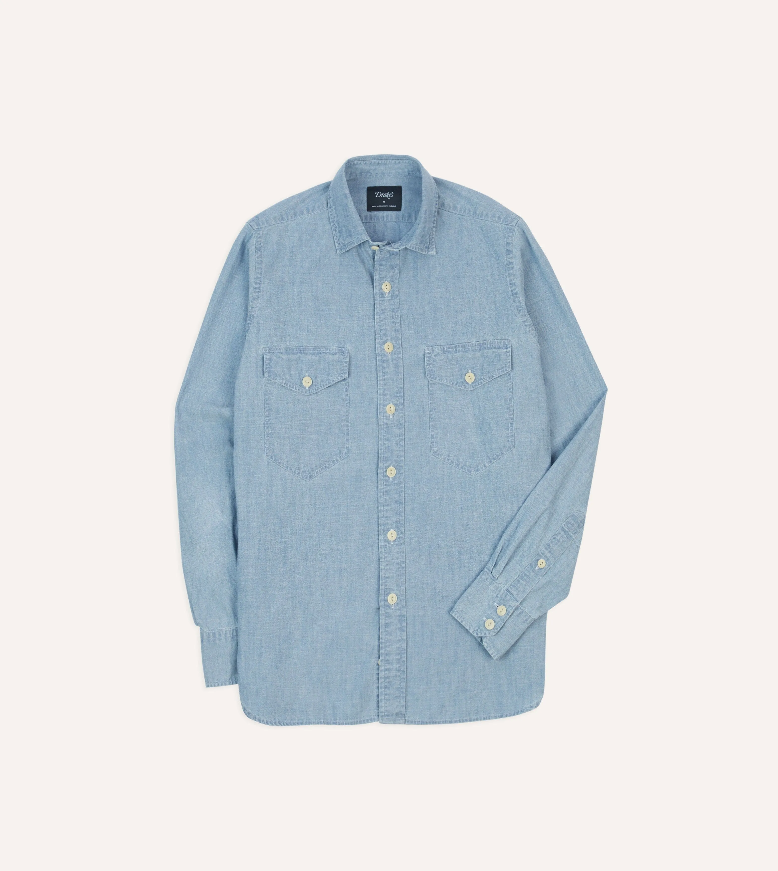 Pullover Design Night Out Blue Cotton Chambray Two-Pocket Work Shirt